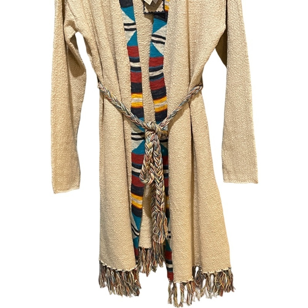 Faherty Cardigan Size Medium Large Aztec Tie Fringe Ivory Sweater - Picture 4 of 10
